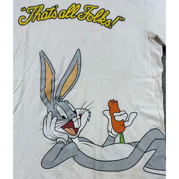 Looney Tunes T Shirt Men Medium White Bugs Bunny Graphic "That's all Folks!" - Picture 8 of 10